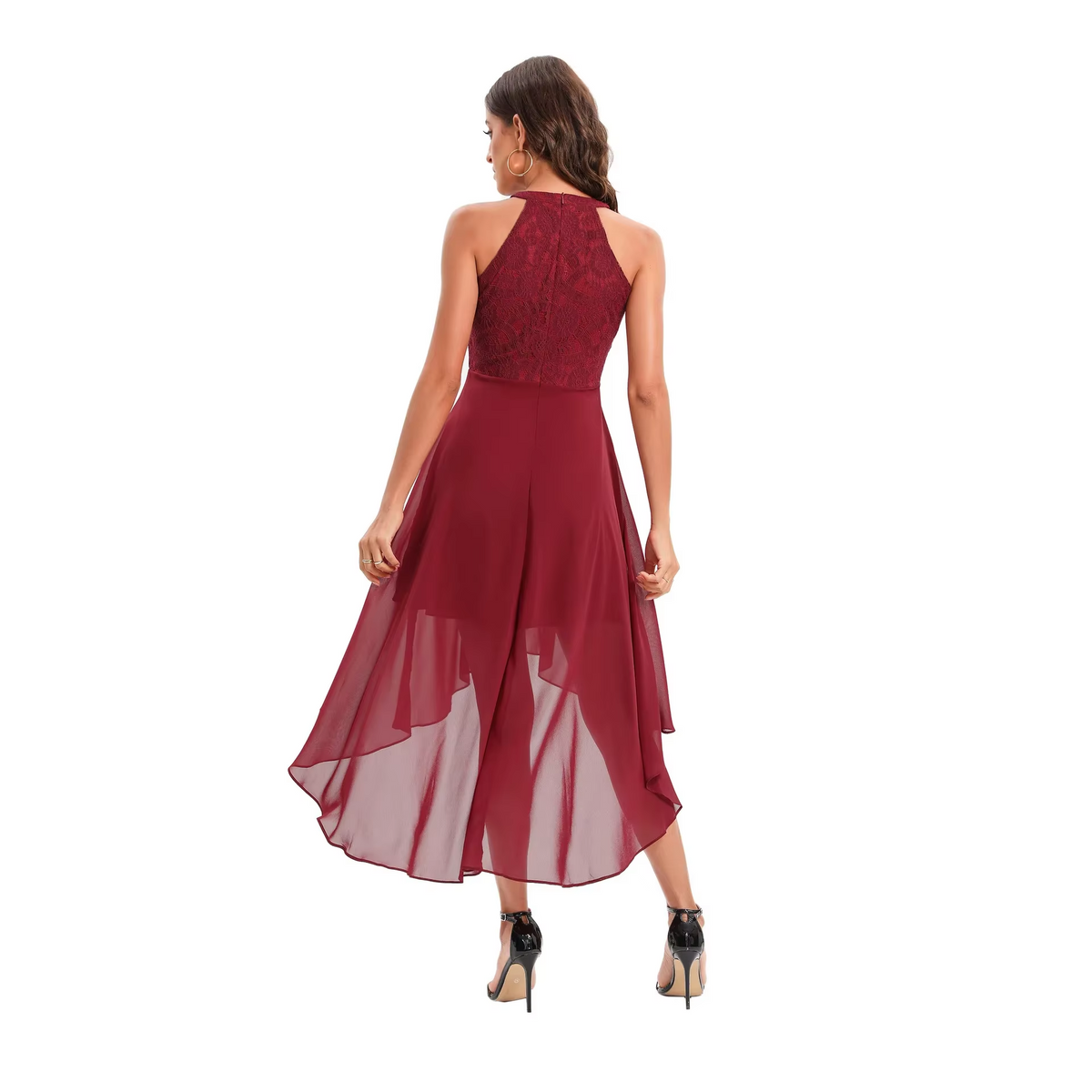 Minimalist Elegant Party Wear Cocktail Party Dress Halter Neck Sleeveless Asymmetrical Nylon with Pleats