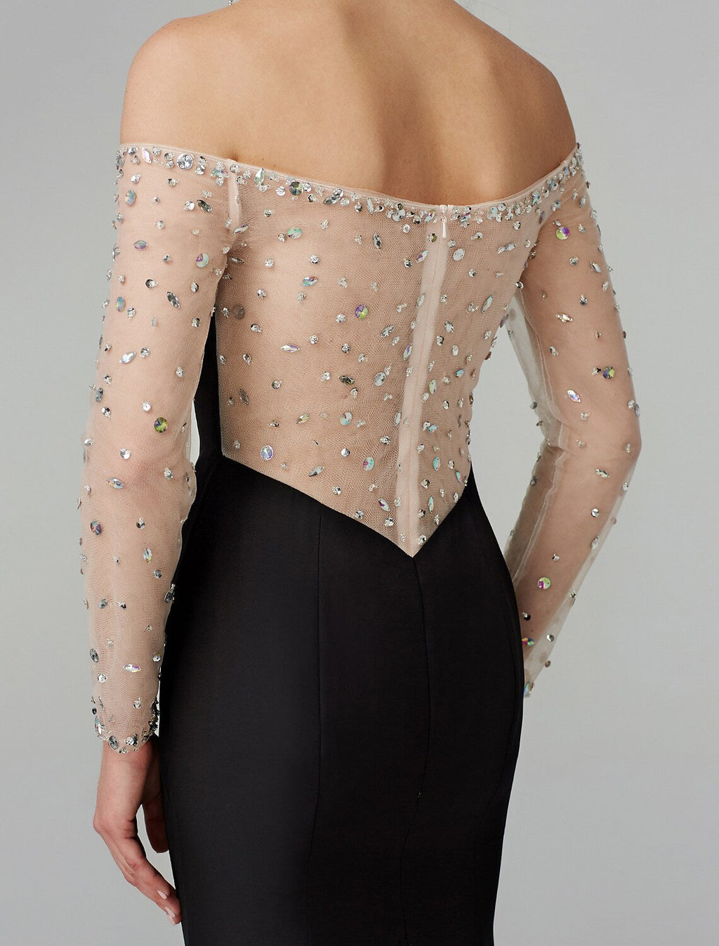 Floor Length Long Sleeve Off Shoulder Beading