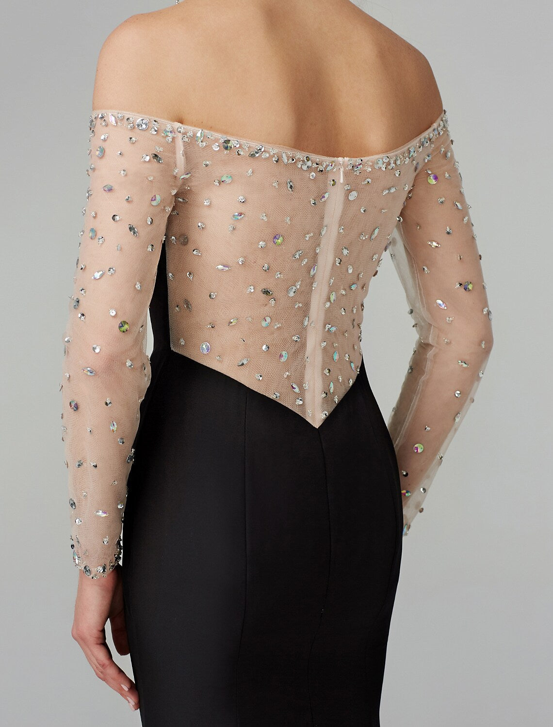 Floor Length Long Sleeve Off Shoulder Beading