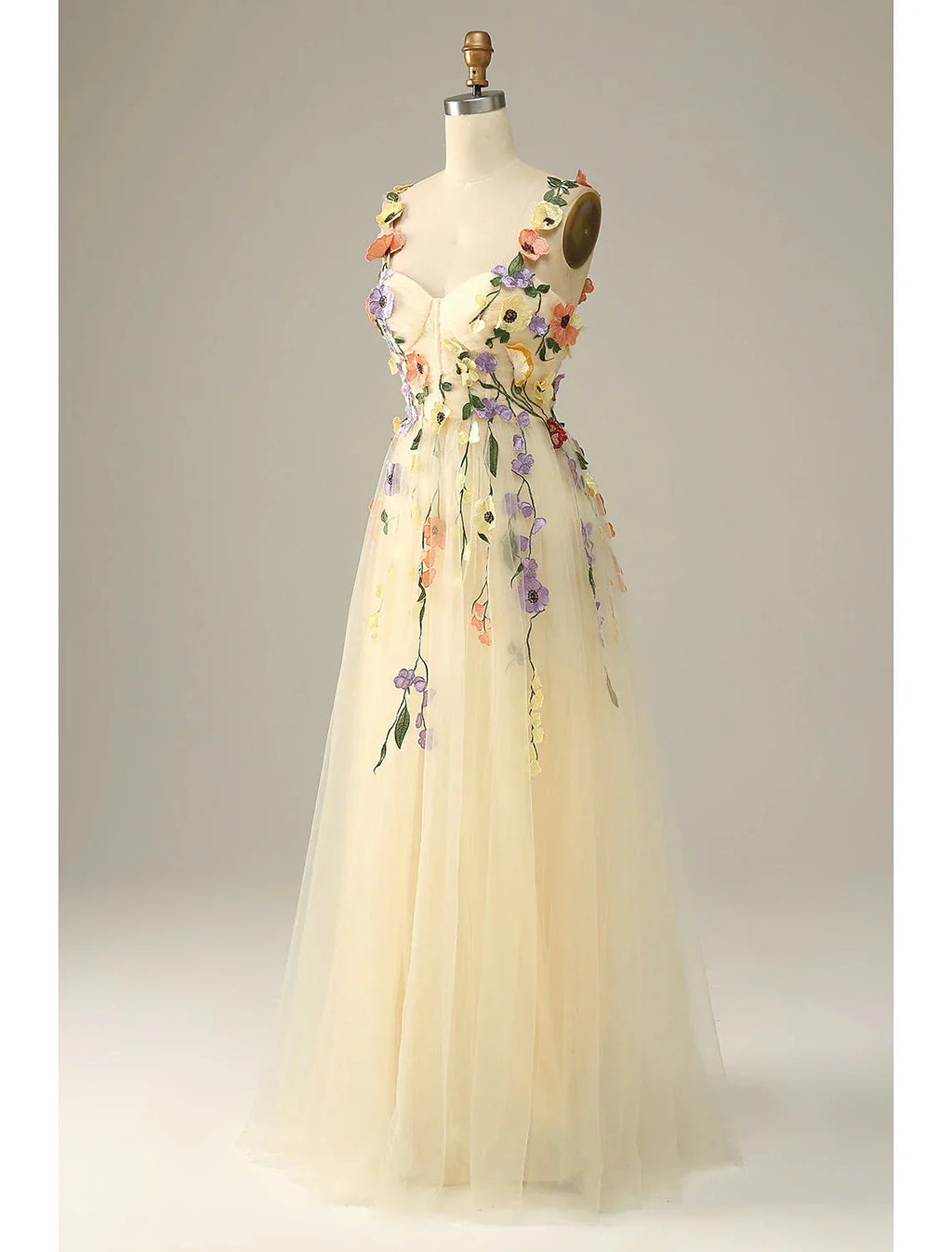 Wedding Guest Dresses Floral Dress Holiday Floor Length Sleeveless Spaghetti Strap with Appliques