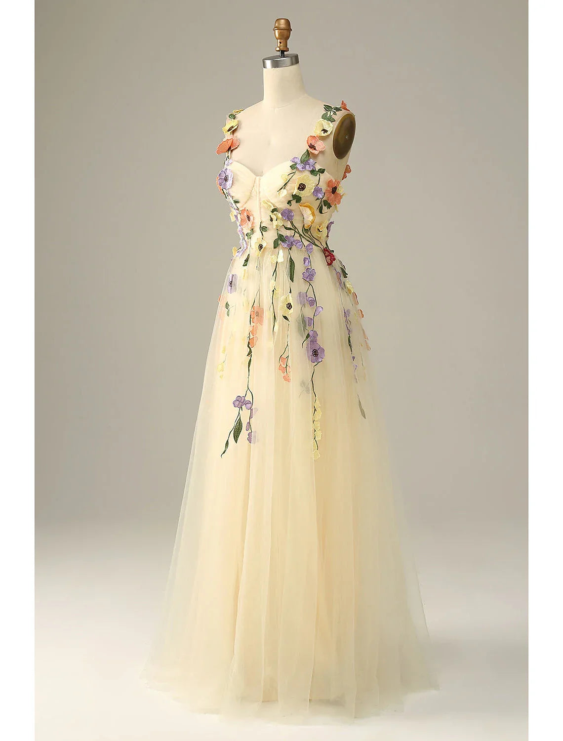 Wedding Guest Dresses Floral Dress Holiday Floor Length Sleeveless Spaghetti Strap with Appliques