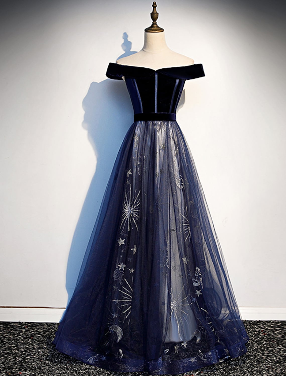 Floral Prom Formal Evening Dress Off Shoulder Short Sleeve with Pleats Pattern