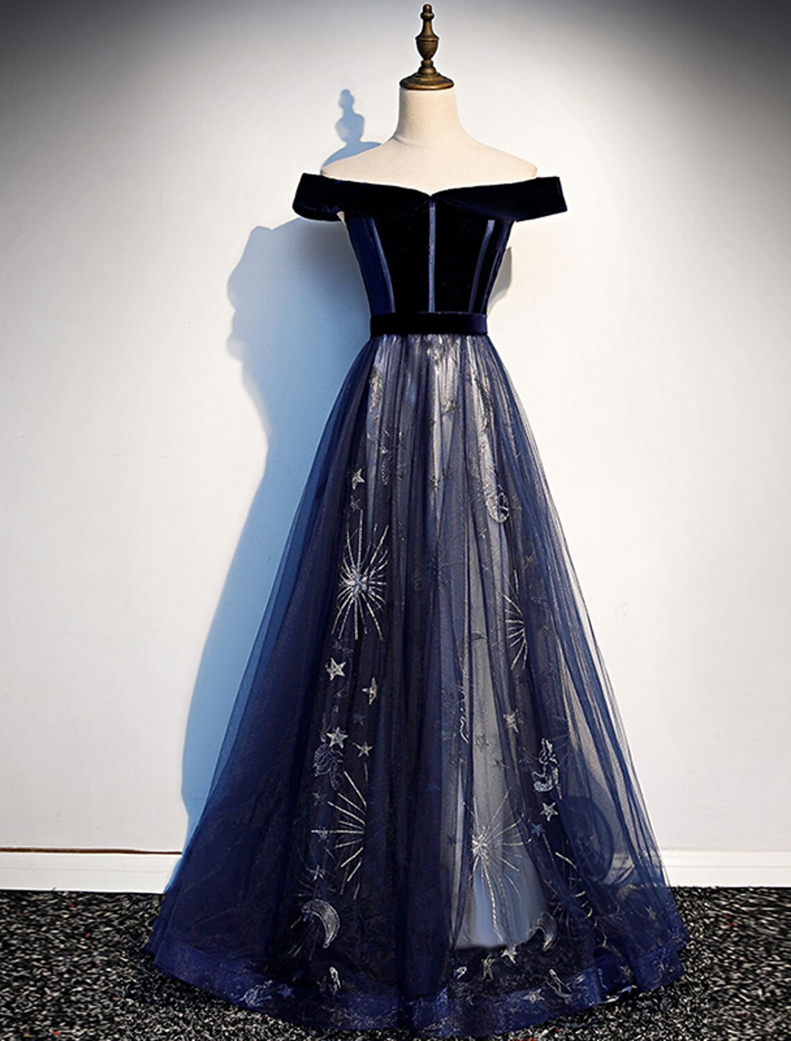 Floral Prom Formal Evening Dress Off Shoulder Short Sleeve Sweep / Brush Train with Pleats Pattern