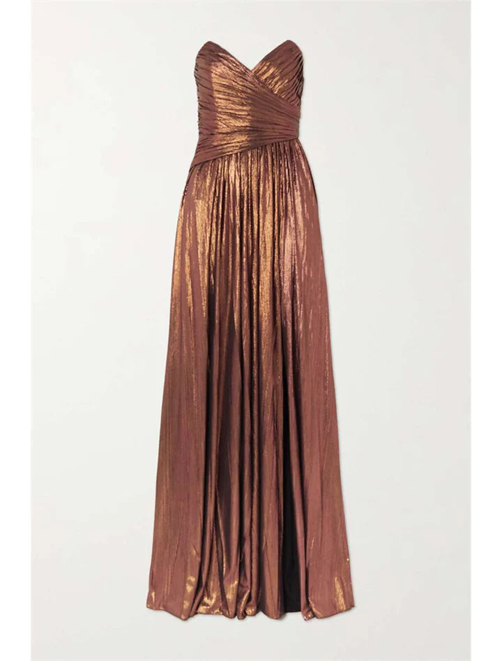 Bronze Strapless Sweetheart Neck High-Slit Floor-Length Prom Dress