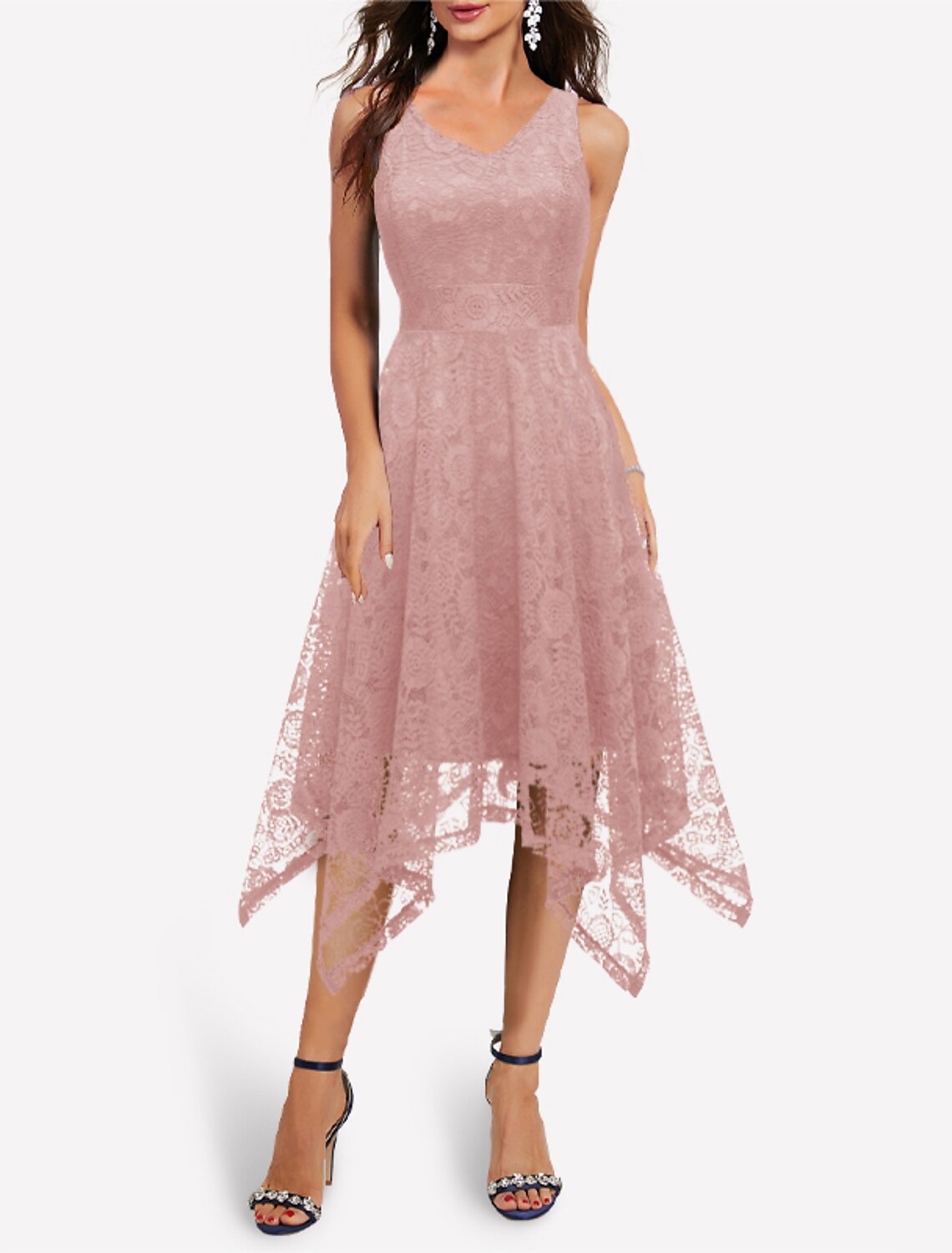 Cocktail Dresses Vintage Dress Graduation Party Wear Knee Length Sleeveless V Neck with Pleats