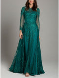 Mother of the Bride Dress Wedding Guest Elegant Jewel Neck Floor Length Long Sleeve with Ruching Solid Color