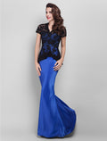 Holiday Cocktail Party Prom Dress V Neck Short Sleeve Floor Length with Appliques