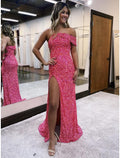 Mermaid / Trumpet Prom Dresses Sparkle & Shine Dress Formal Sweep / Brush Train Sleeveless One Shoulder with Slit