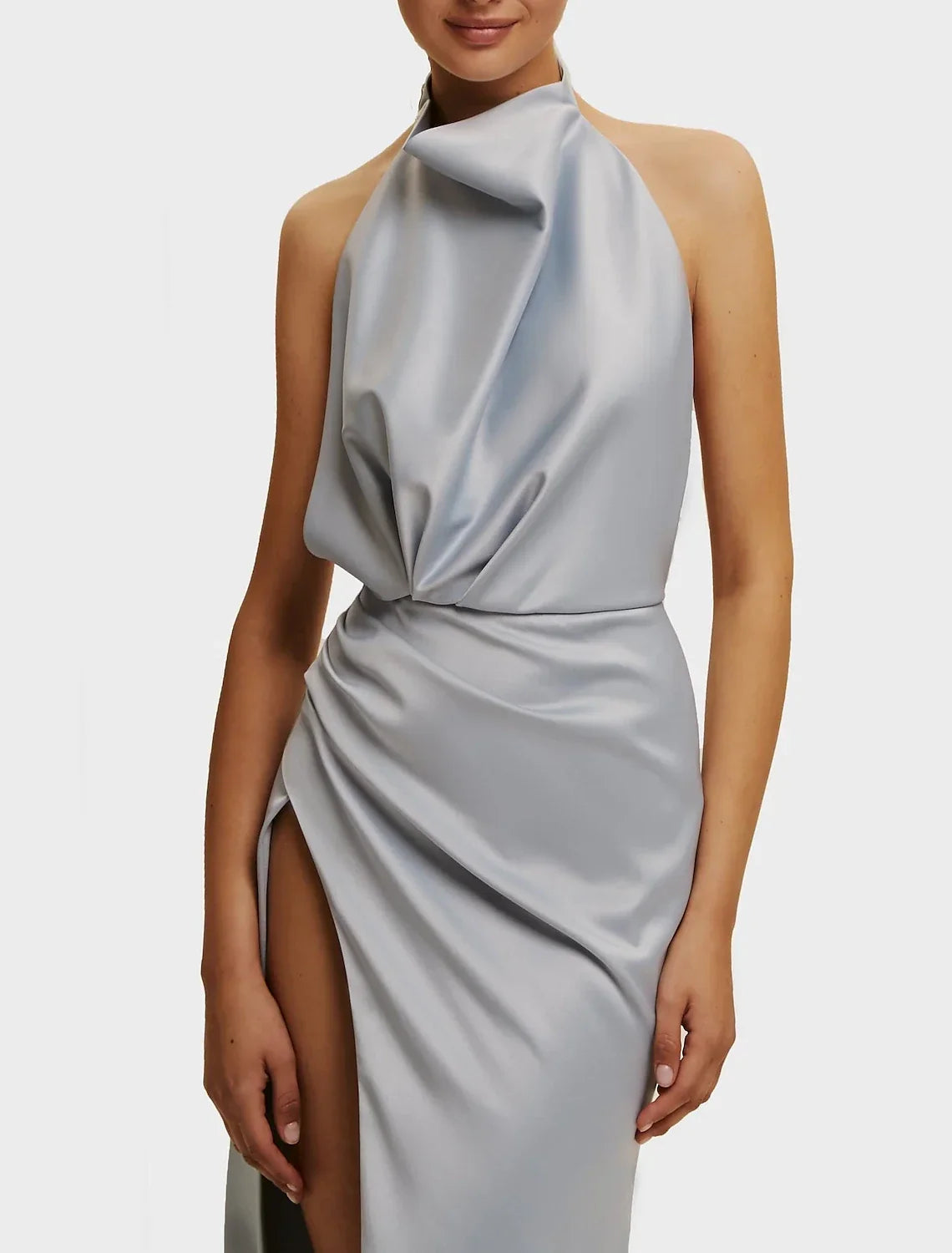 Sheath / Column Prom Dresses Elegant Dress Prom Court Train Sleeveless Halter Neck Fall Wedding Guest with Slit Pure Color