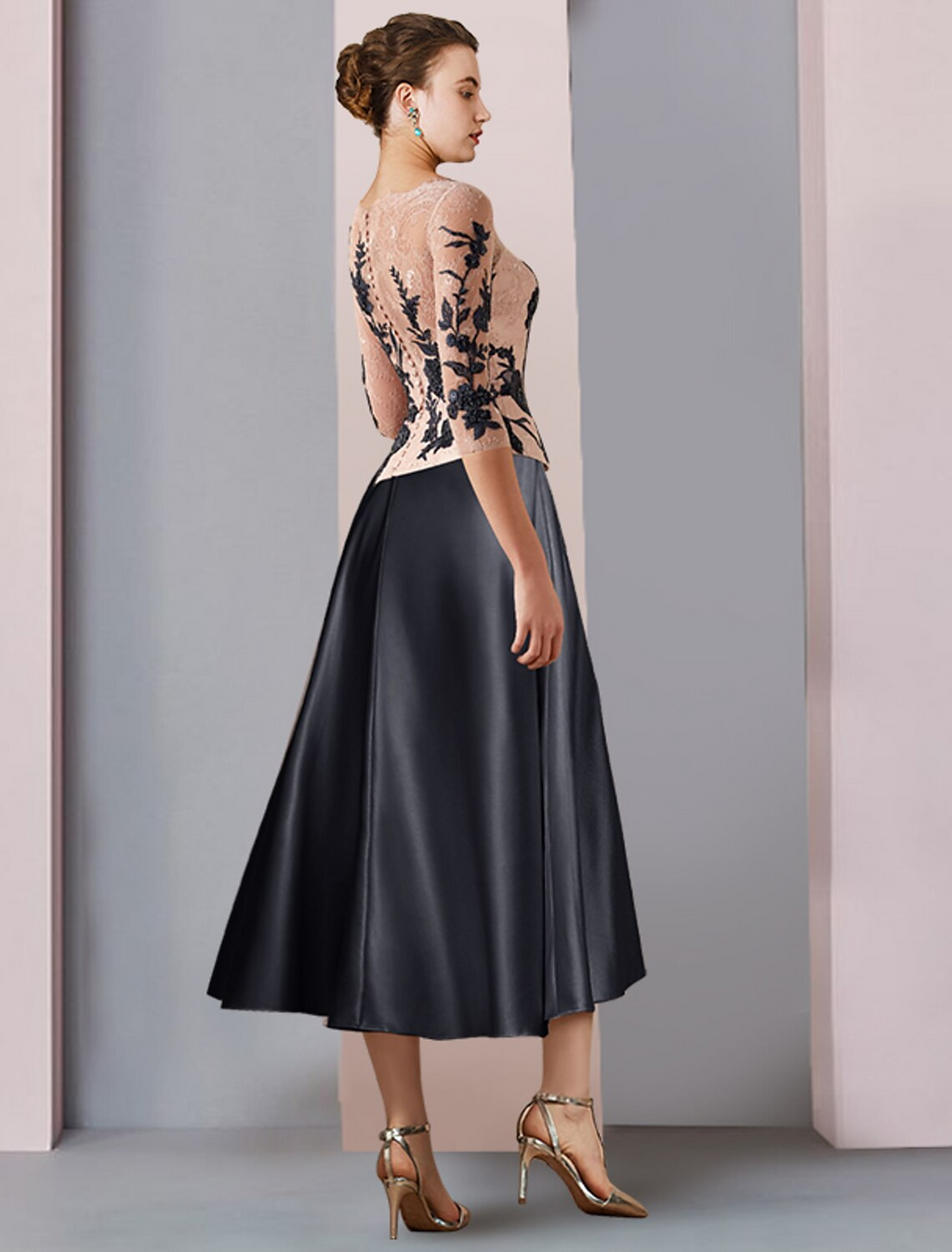 Mother of the Bride Dress Formal Wedding Guest Party Elegant V Neck Length Sleeve with Pleats
