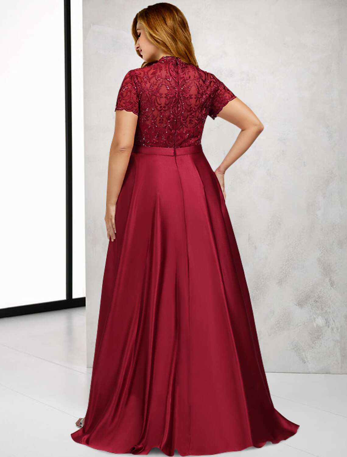 Plus Size Curve Mother of the Bride Dresses Vintage Dress Formal Asymmetrical Short Sleeve High Neck Taffeta with Pleats