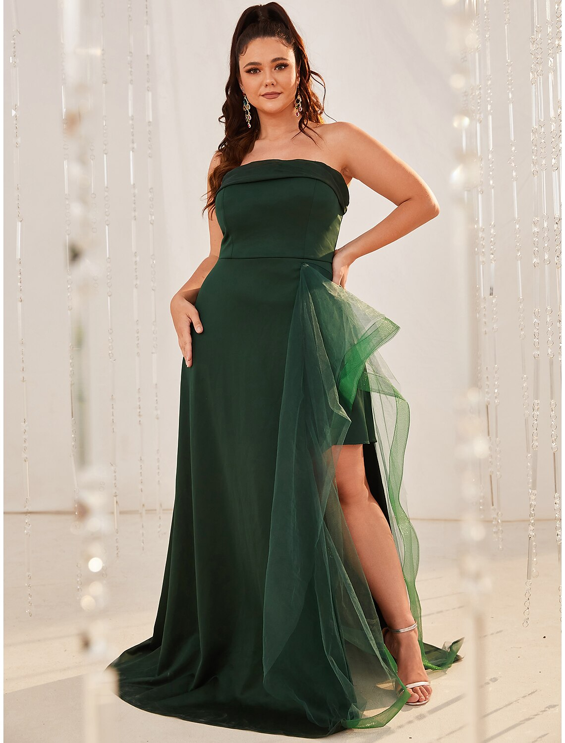 Wedding Guest Dresses Plus Size Dress Formal Sleeveless Strapless with Slit