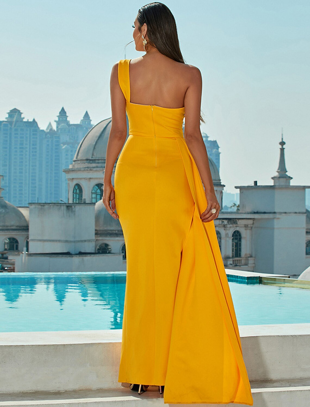 Evening Gown Sexy Dress Formal Sleeveless One Shoulder with Ruched Slit