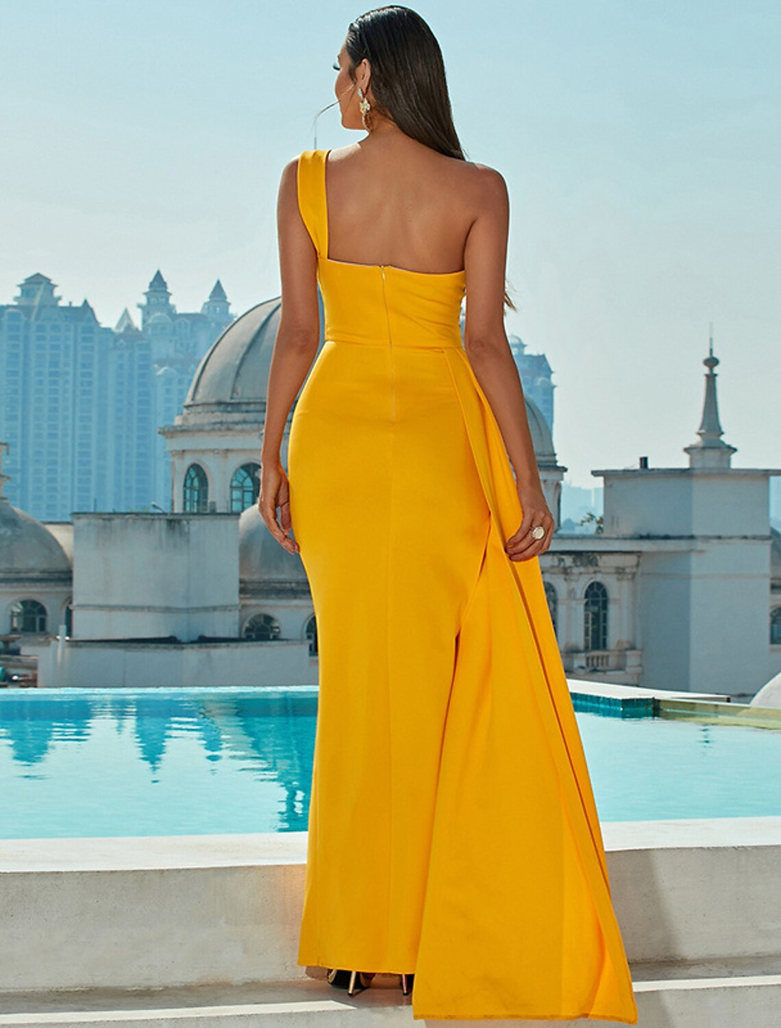 Evening Gown Sexy Dress Formal Sleeveless One Shoulder with Ruched Slit