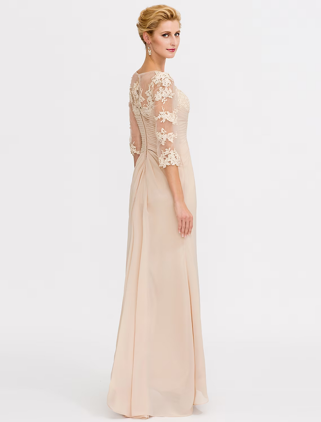 Mother of the Bride Dress Plus Size Elegant Through V Neck Floor Length Half Sleeve with Appliques Side Draping