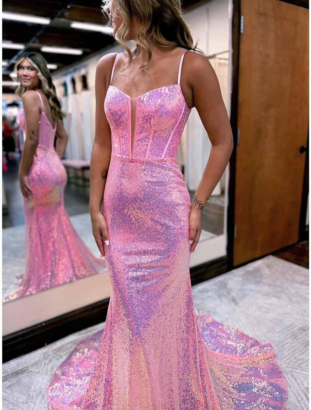 Sparkle Shine Dress Formal Court Train Sleeveless Strap V Back