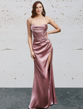 Vintage Dress Prom Floor Length Sleeveless Sweetheart Charmeuse Backless with Slit