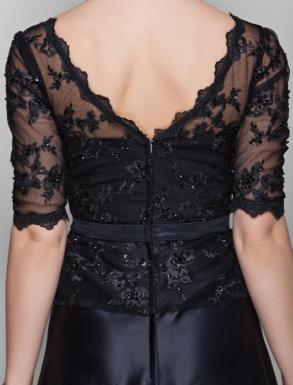 Mother of the Bride Dress V Neck Floor Length Half Sleeve with Bow(s) Beading