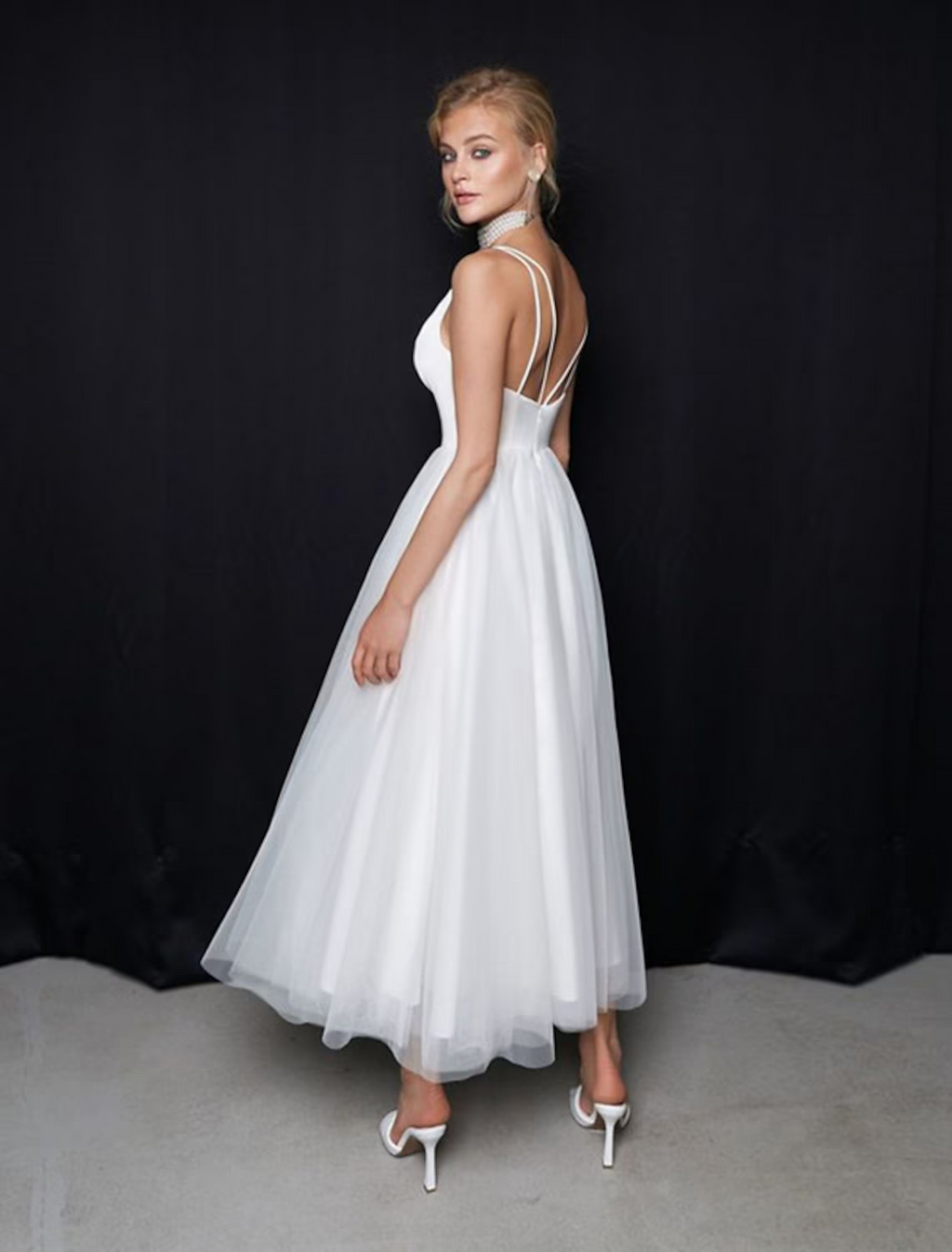 White Bridal Shower Little Dresses Casual Wedding Dresses Ankle Length A-Line Sleeveless Strap