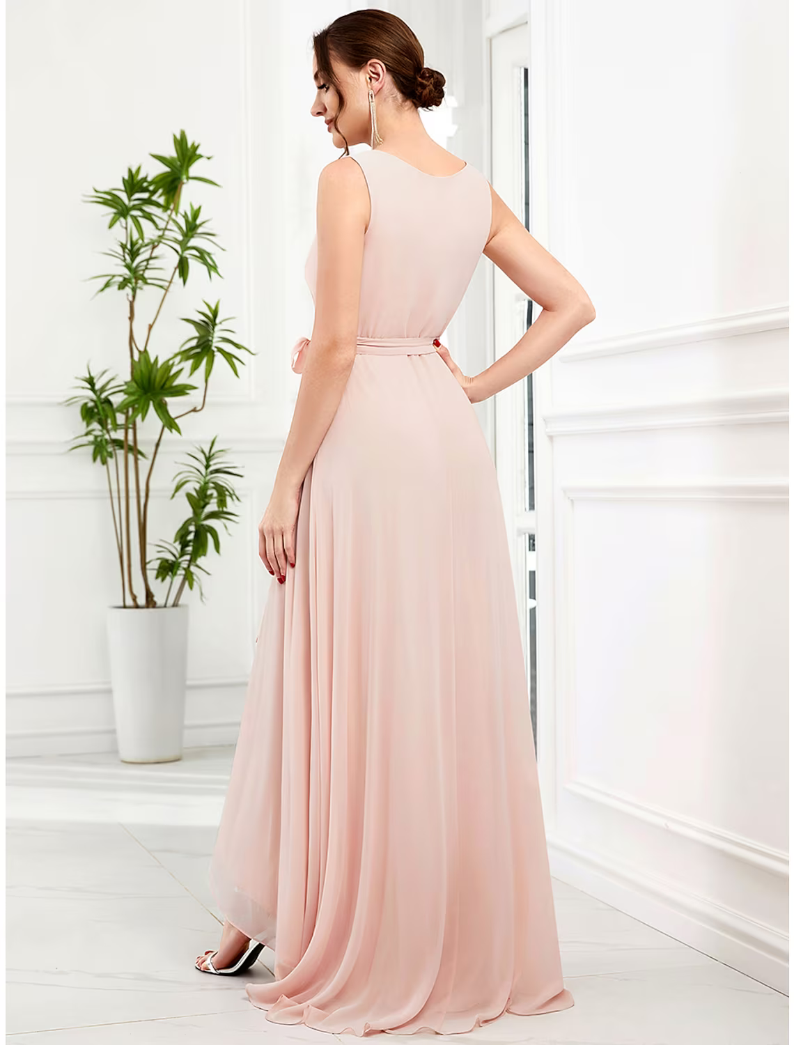 Wedding Guest Dresses Elegant Dress Party Wear Asymmetrical Sleeveless V Neck with Ruffles Strappy