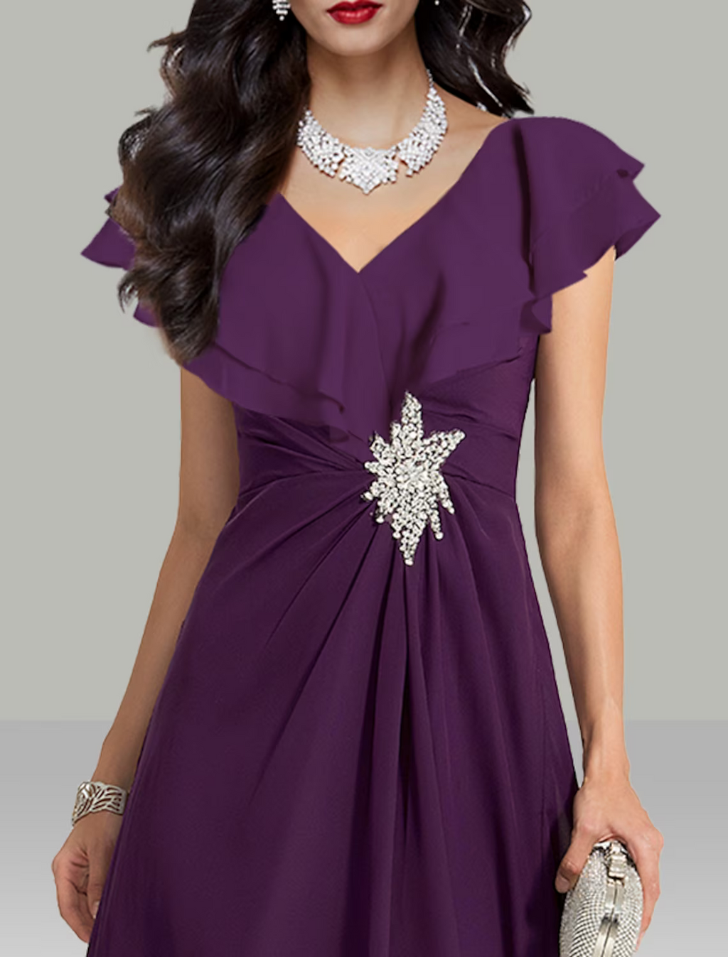 Wedding Guest Dresses Elegant Dress Cocktail Party Short Sleeve V Neck with Rhinestone Evening Dresses