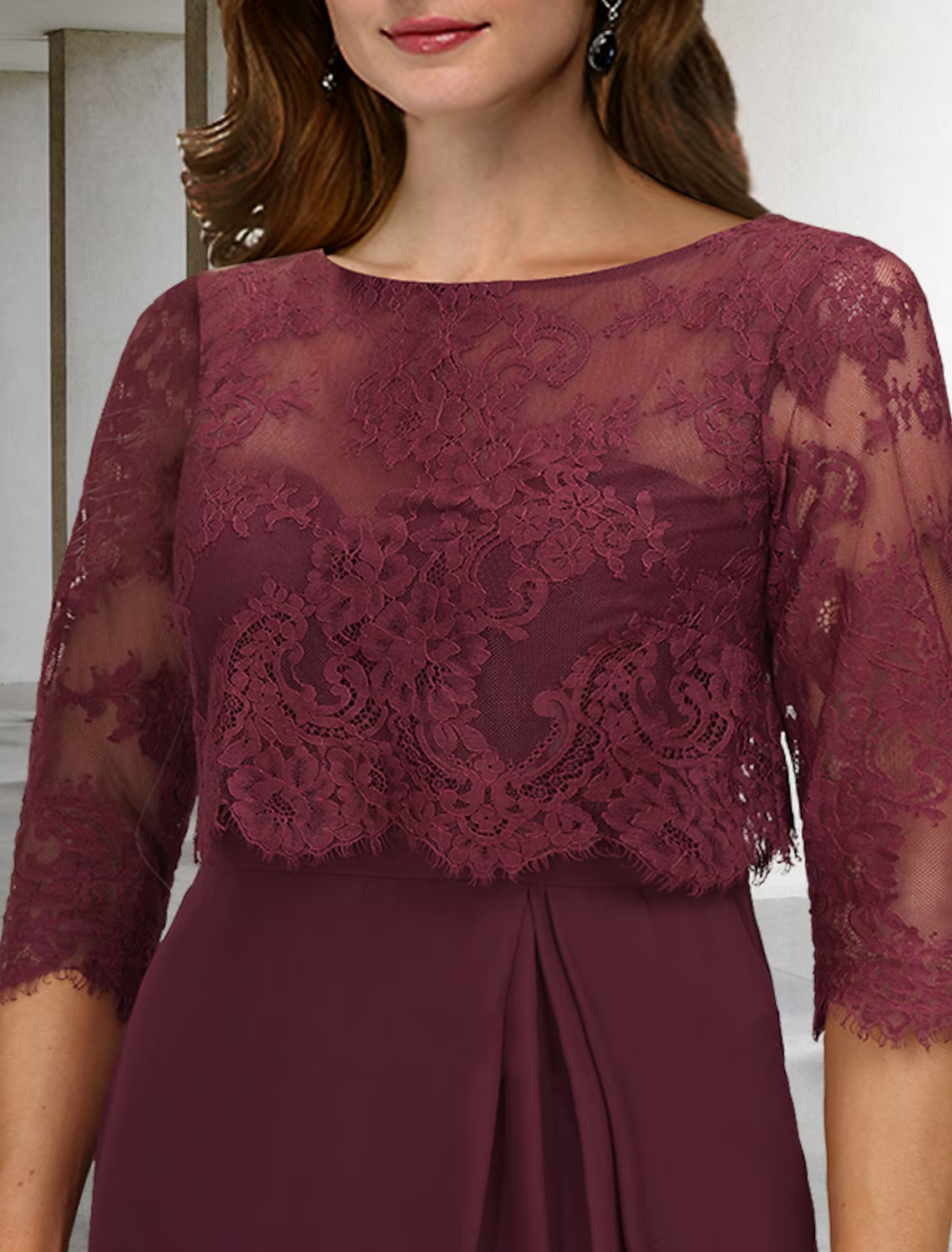 Plus Size Curve Mother of the Bride Dresses Vintage Dress Formal Knee Length Half Sleeve Jewel Neck with Pleats Appliques