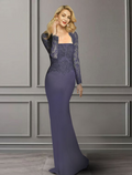 Mother of the Bride Dress Elegant Square Neck Long Sleeve with Appliques