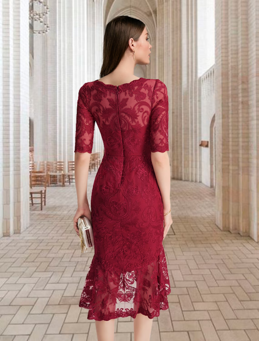 Mother of the Bride Dress Vintage Elegant High Low Square Neck Asymmetrical Half Sleeve with Ruffles Appliques