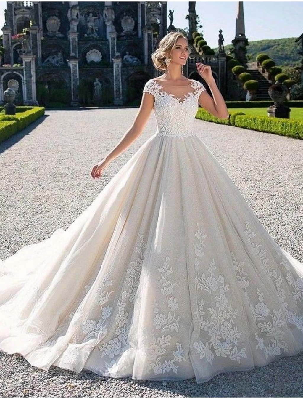 Engagement Open Back Sexy Formal Wedding Dresses Chapel Train Cap Sleeve With Appliques