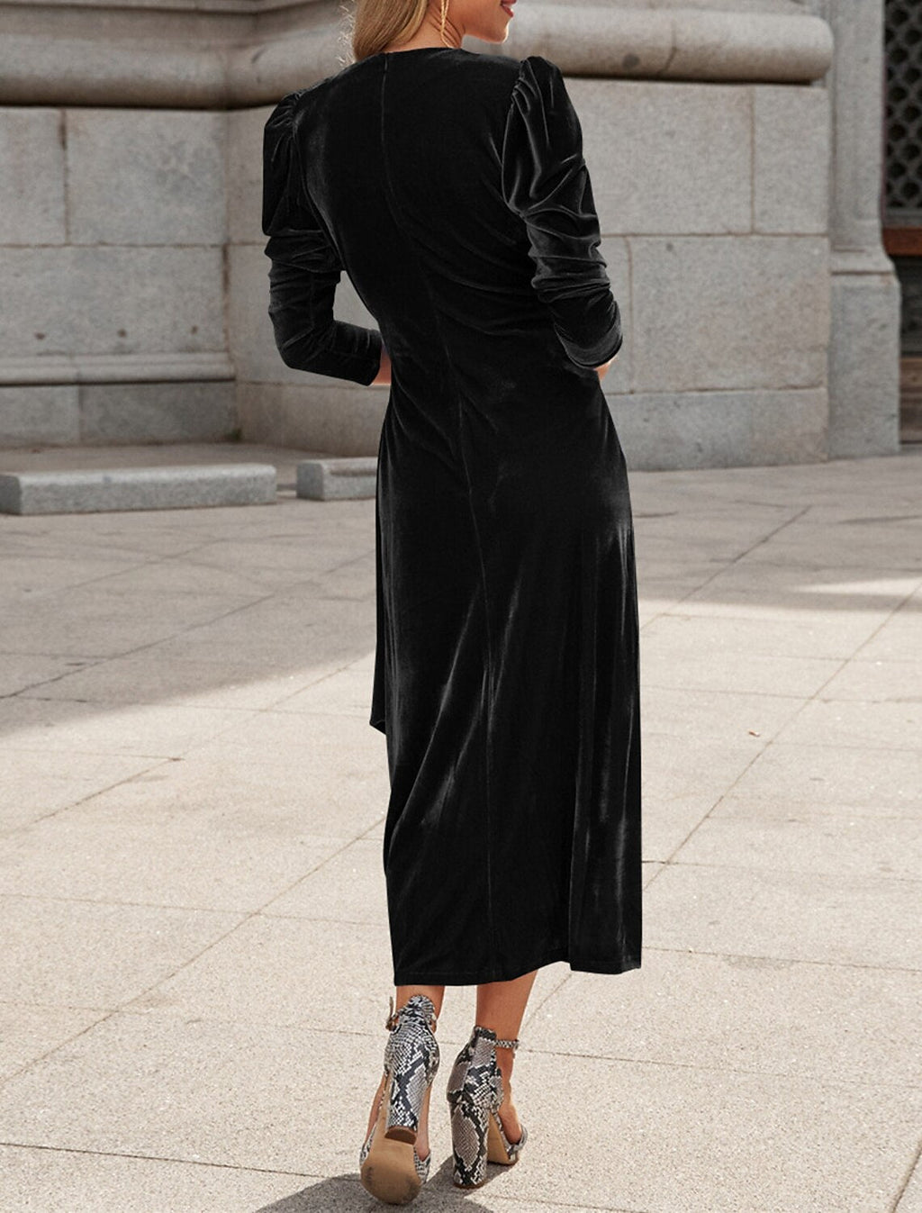 Sheath / Column Party Dresses Elegant Dress Wedding Guest Fall Tea Length Long Sleeve V Neck with Ruched