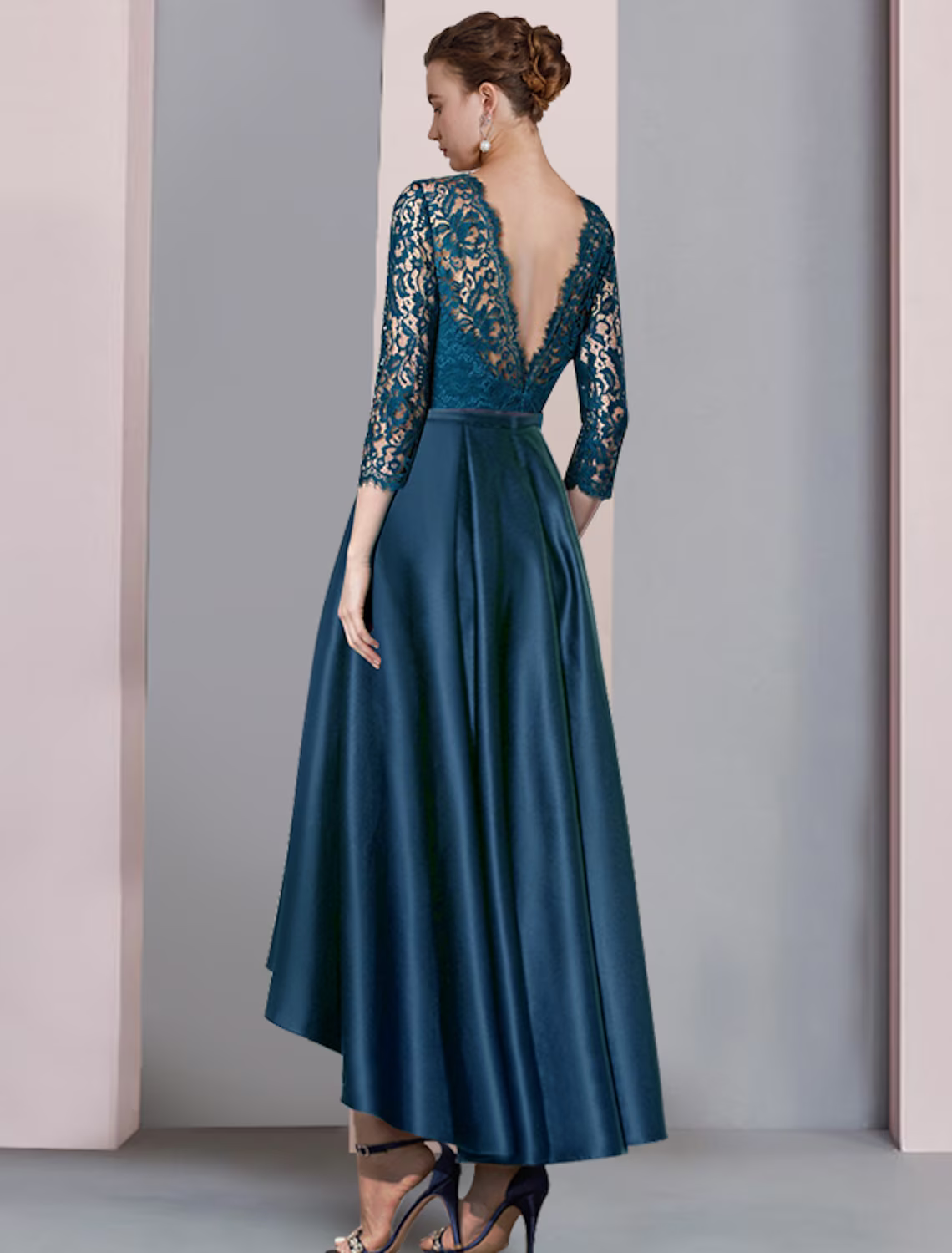 Mother of the Bride Dress Formal Wedding Guest Elegant High Low Scoop Neck Asymmetrical Half Sleeve with Pleats