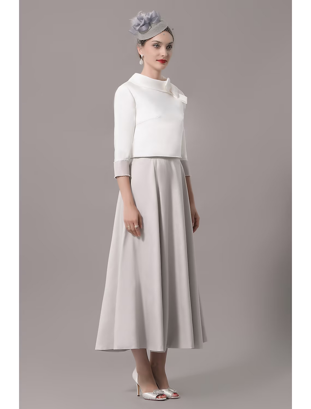 Two Piece Mother of the Bride Dress Church Elegant Ankle Length Sleeve with Bow(s)