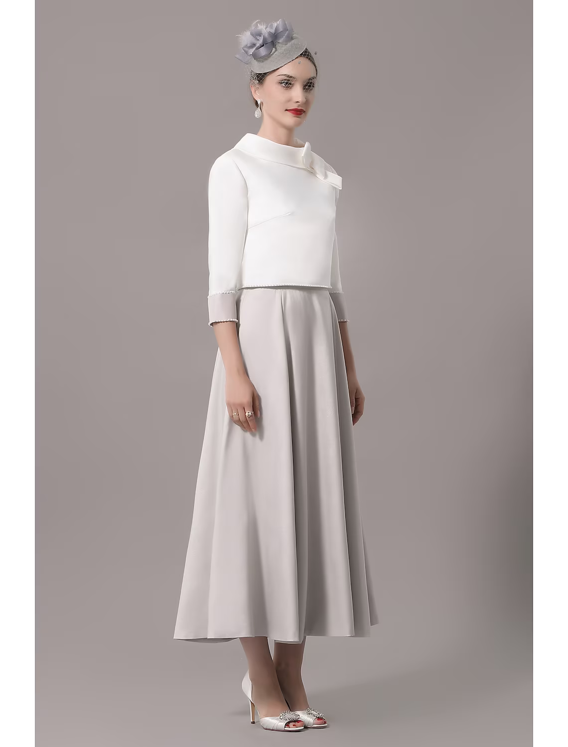 Two Piece Mother of the Bride Dress Church Elegant Ankle Length Sleeve with Bow(s)