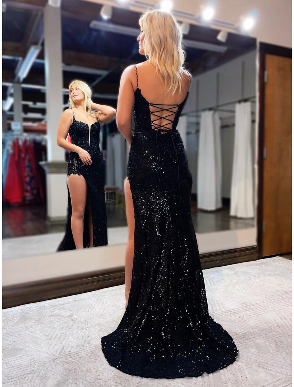 Mermaid / Trumpet Prom Dresses Sparkle & Shine Dress Formal Sweep / Brush Train Sleeveless Spaghetti Strap Backless with Beading Slit