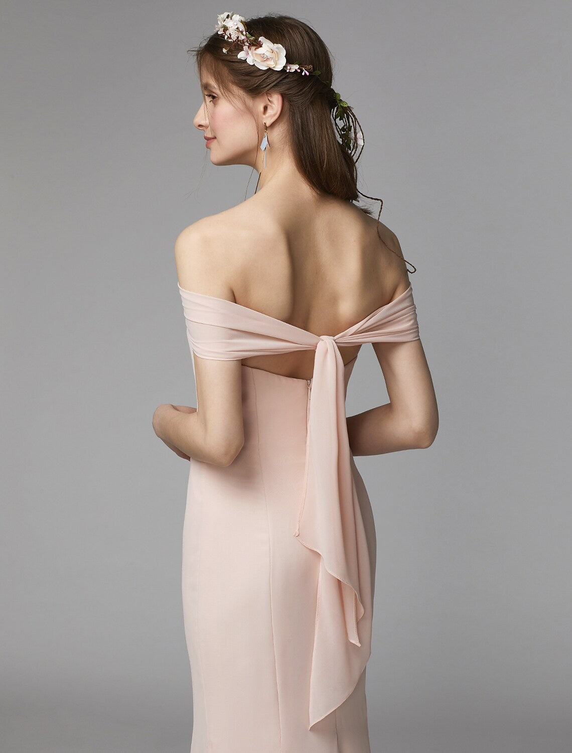 Bridesmaid Dress Strapless Backless Floor Length Sash Ribbon Pleats