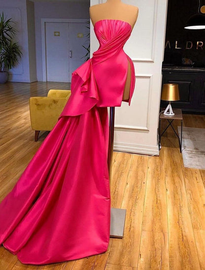 Elegant Red A-Line Strapless Sleeveless Classic-Back Mini-Length Evening Dress