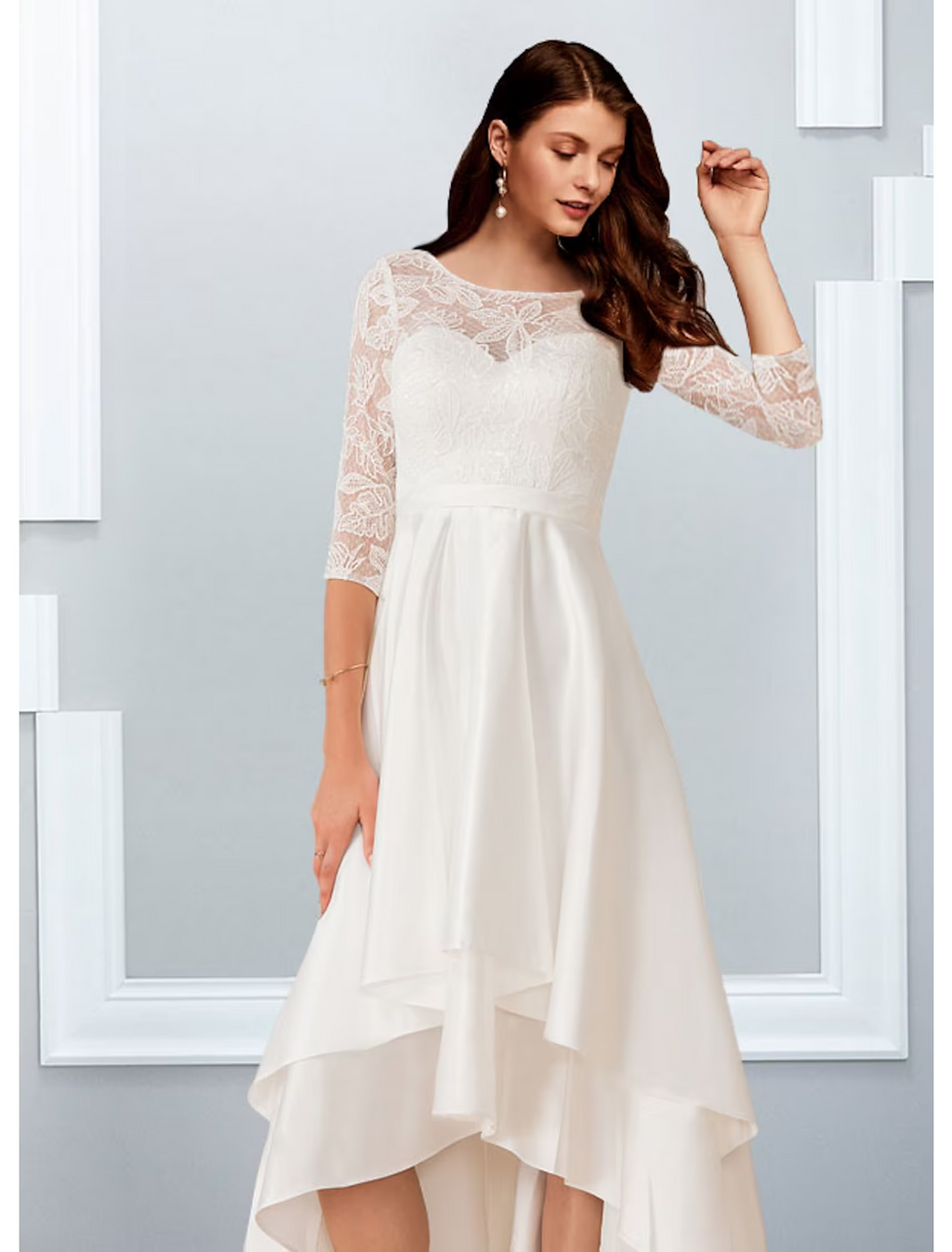 White Bachelorette Party Little Dresses Wedding Dresses Asymmetrical A-Line Half Sleeve With Cascading Ruffles