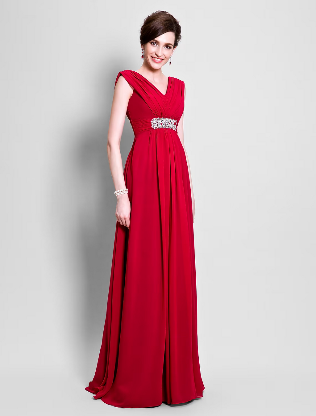Mother of the Bride Dress Open Back V Neck Floor Length Sleeveless with Beading Side Draping