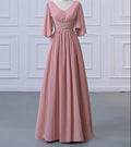 Bridesmaid Dress V Neck Half Sleeve Elegant Floor Length with Pleats / Ruffles
