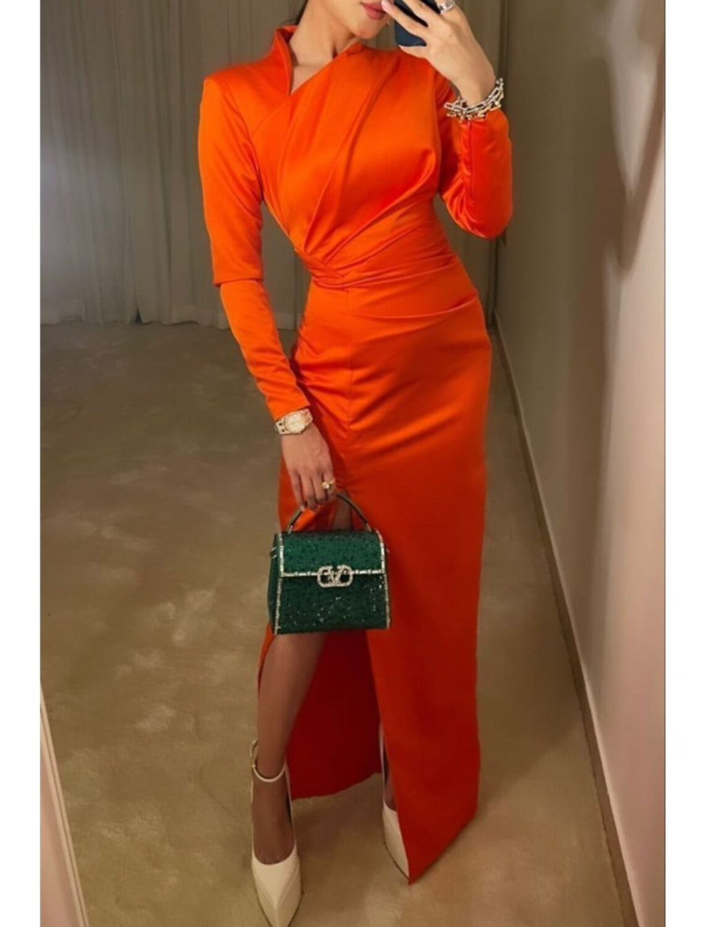 Sheath / Column Evening Gown Elegant Dress Formal Christmas Floor Length Long Sleeve High Neck with Slit