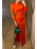 Sheath / Column Evening Gown Elegant Dress Formal Christmas Floor Length Long Sleeve High Neck with Slit