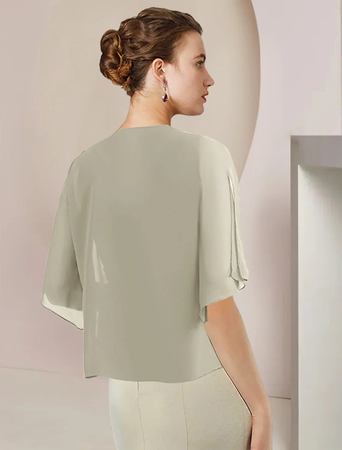 Two Piece A-Line Mother of the Bride Dress Formal Wedding Guest Elegant High Low V Neck Asymmetrical Tea Length 3/4 Length Sleeve Wrap Included with Appliques