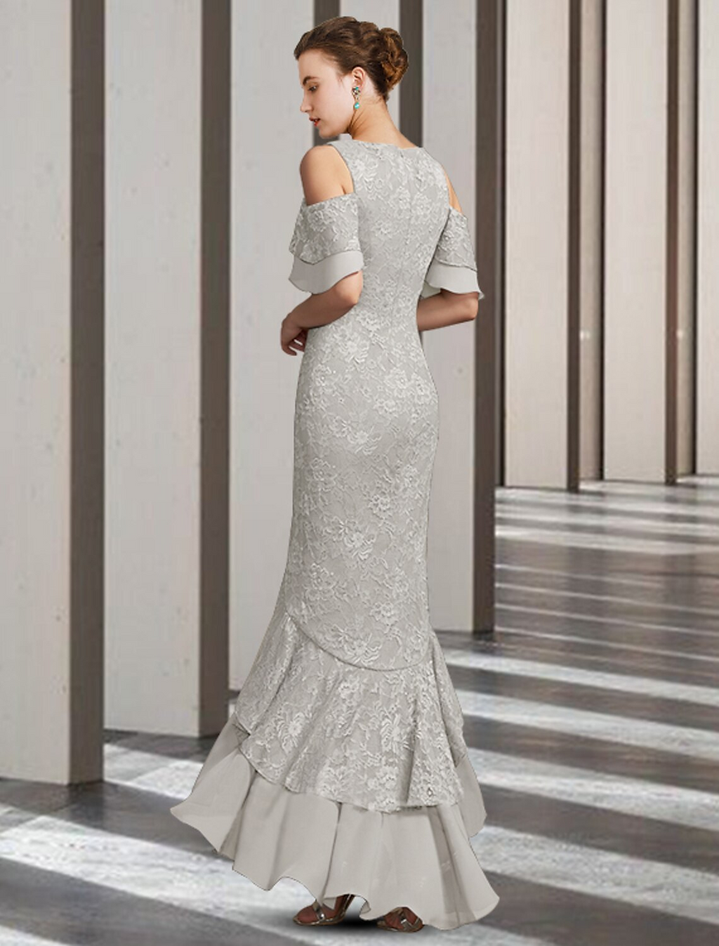 Mother of the Bride Dress Elegant High Low Floor Length Short Sleeve with Ruffles