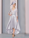Mother of the Bride Dress Formal Elegant V Neck Asymmetrical Ankle Length Sleeve with Crystals Appliques