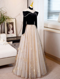 Sparkle Shine Dress Engagement Floor Length Long Sleeve Sweetheart
