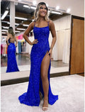 Mermaid / Trumpet Prom Dresses Sparkle & Shine Dress Formal Sweep / Brush Train Sleeveless Spaghetti Strap Backless with Slit