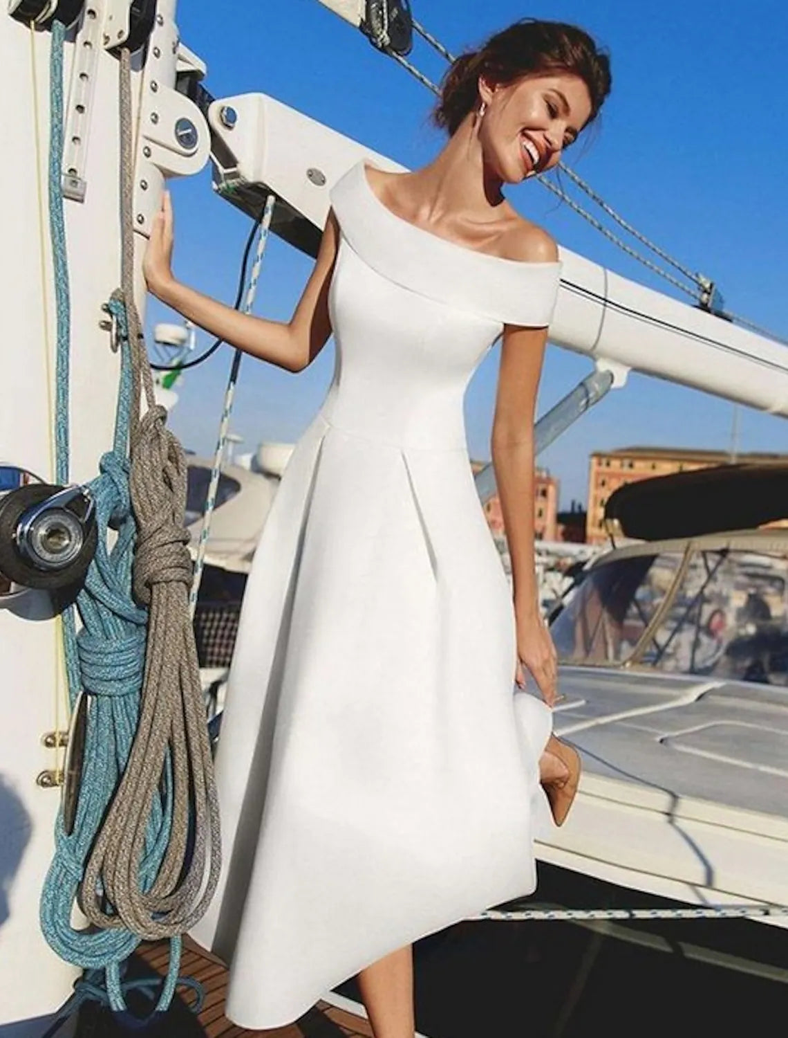 Cocktail Party Dress Off Shoulder Short Sleeve Ankle Length
