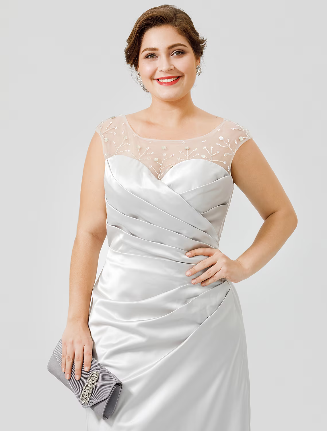 Mother of the Bride Dress Classic Timeless Elegant Luxurious Plus Size Floor Length Sleeveless No with Pleats Crystals