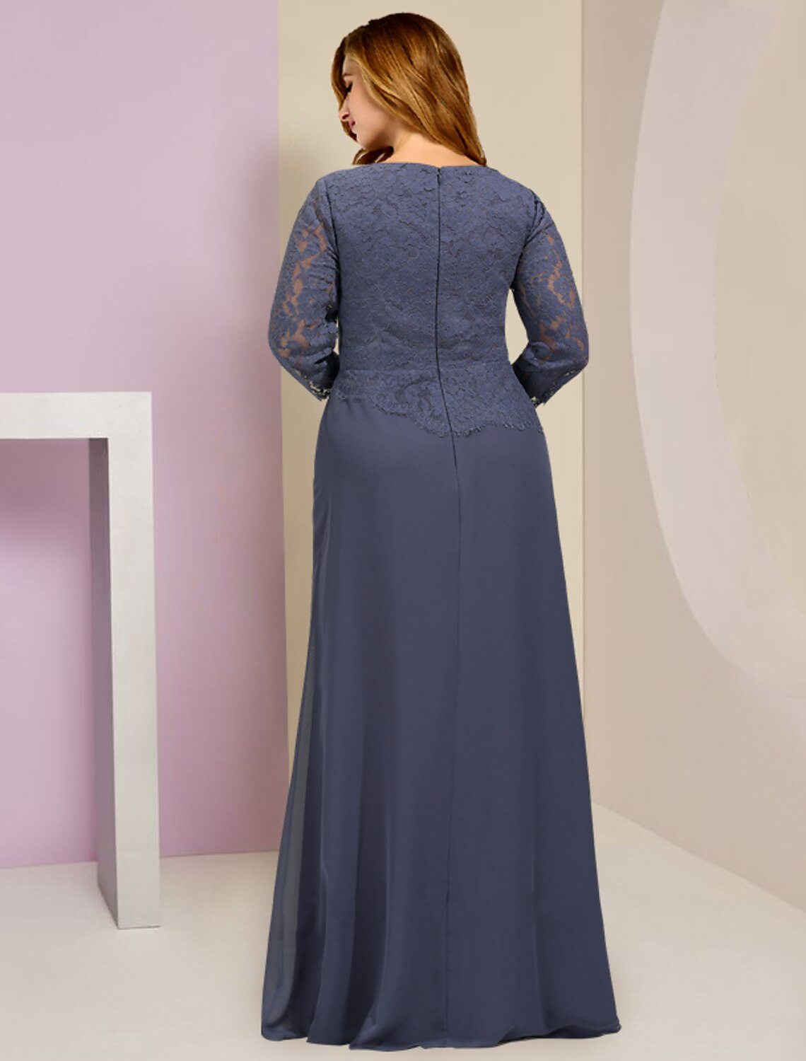 Plus Size Mother of the Bride Dress Wedding Guest Party Elegant Scoop Neck Floor Length Sleeve with Ruffles Appliques