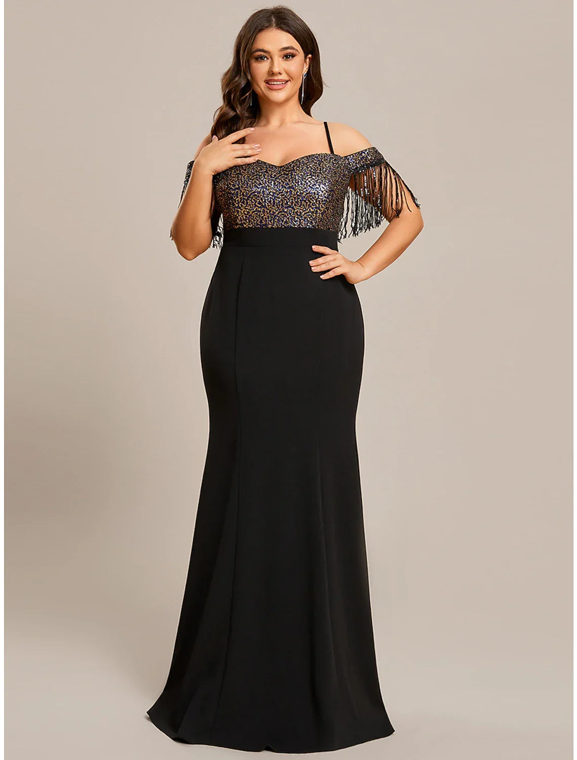 Mermaid / Trumpet Wedding Guest Dresses Minimalist Dress Formal Floor Length Short Sleeve Off Shoulder Fabric with Tassel